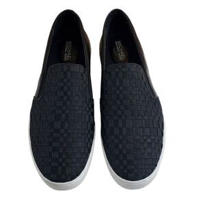 MICHAEL Michael Kors Black Woven Slip-On Sneakers White Sole Designer Shoes